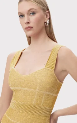 Dresses|Gowns-Hervé Léger TEXTURED LUREX SWEETHEART GOWN METALLIC GOLD