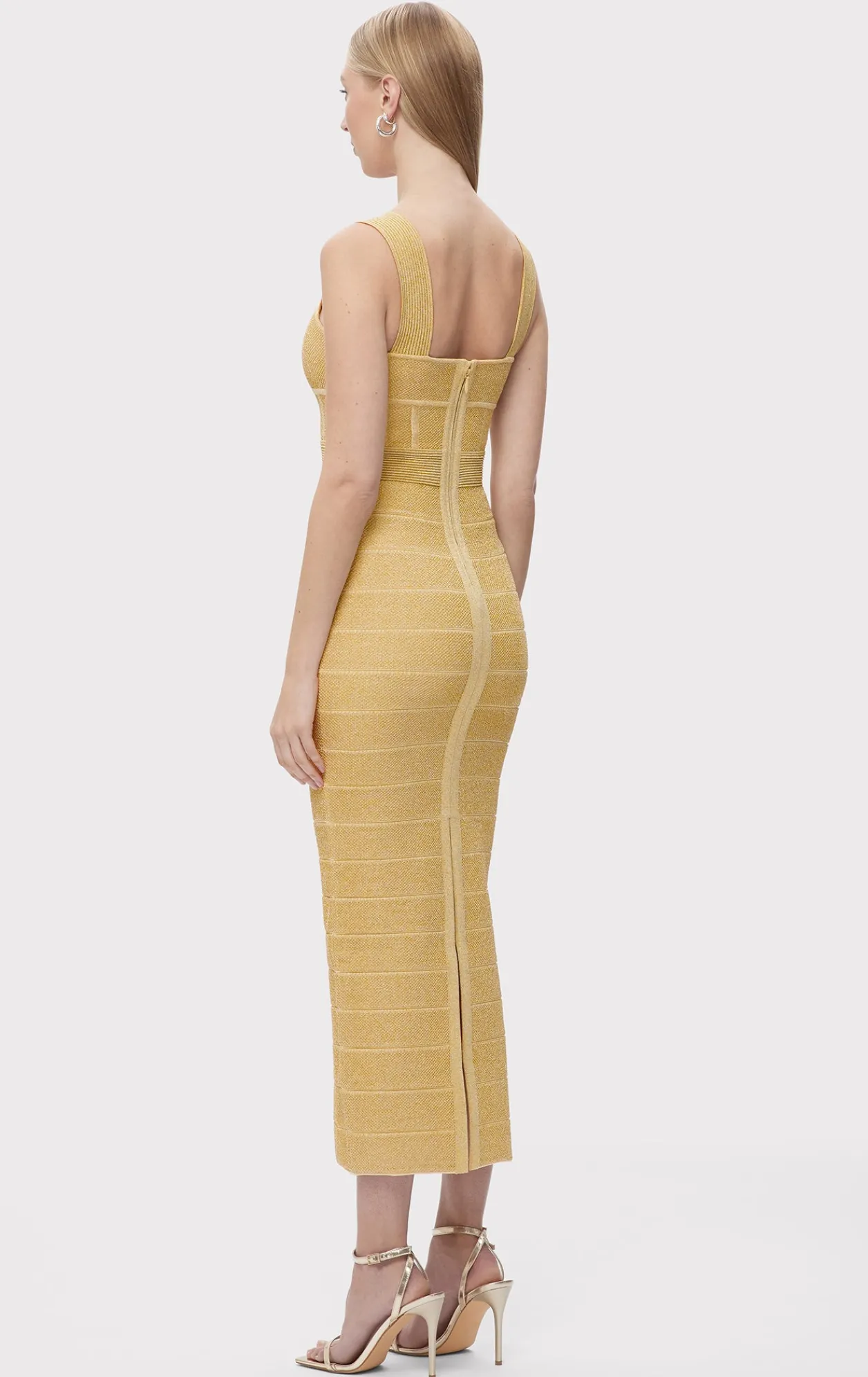 Dresses|Gowns-Hervé Léger TEXTURED LUREX SWEETHEART GOWN METALLIC GOLD
