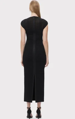 Dresses|Gowns-Hervé Léger TEXTURED SHEER BUSTIER GOWN METALLIC BLACK