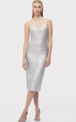 Dresses-Hervé Léger THE IVY DRESS SILVER FOIL