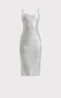 Dresses-Hervé Léger THE IVY DRESS SILVER FOIL