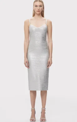 Dresses-Hervé Léger THE IVY DRESS SILVER FOIL