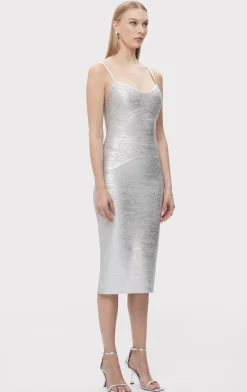 Dresses-Hervé Léger THE IVY DRESS SILVER FOIL