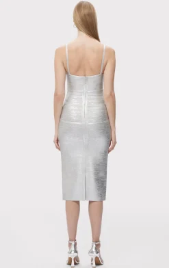 Dresses-Hervé Léger THE IVY DRESS SILVER FOIL