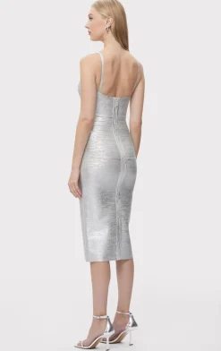 Dresses-Hervé Léger THE IVY DRESS SILVER FOIL