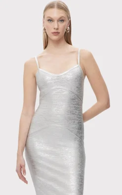 Dresses-Hervé Léger THE IVY DRESS SILVER FOIL