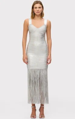 Dresses|Gowns-Hervé Léger THE METALLIC ALBA GOWN SILVER FOIL