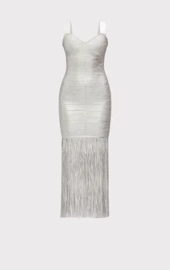 Dresses|Gowns-Hervé Léger THE METALLIC ALBA GOWN SILVER FOIL
