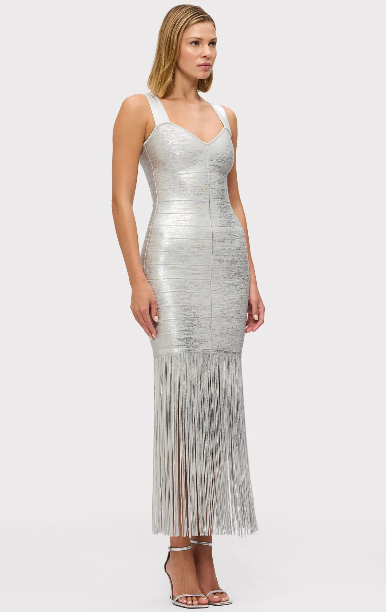 Dresses|Gowns-Hervé Léger THE METALLIC ALBA GOWN SILVER FOIL