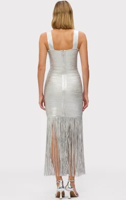 Dresses|Gowns-Hervé Léger THE METALLIC ALBA GOWN SILVER FOIL