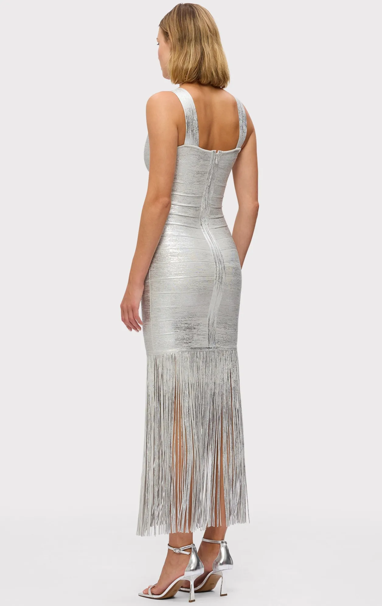 Dresses|Gowns-Hervé Léger THE METALLIC ALBA GOWN SILVER FOIL