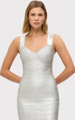 Dresses|Gowns-Hervé Léger THE METALLIC ALBA GOWN SILVER FOIL