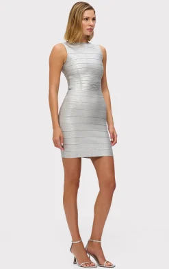 Separates|Bottoms-Hervé Léger THE METALLIC BRIANNE SKIRT SILVER FOIL