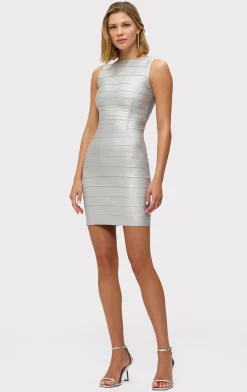 Separates|Bottoms-Hervé Léger THE METALLIC BRIANNE SKIRT SILVER FOIL