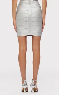 Separates|Bottoms-Hervé Léger THE METALLIC BRIANNE SKIRT SILVER FOIL
