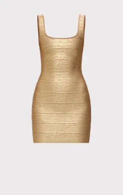 Dresses-Hervé Léger THE METALLIC GABRIELLA DRESS GOLD FOIL