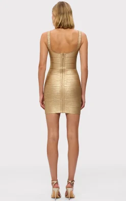 Dresses-Hervé Léger THE METALLIC GABRIELLA DRESS GOLD FOIL