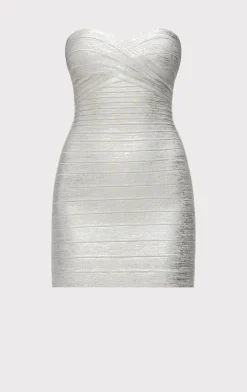 Dresses-Hervé Léger THE METALLIC ISLA DRESS SILVER FOIL