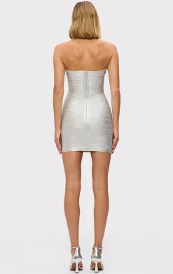 Dresses-Hervé Léger THE METALLIC ISLA DRESS SILVER FOIL