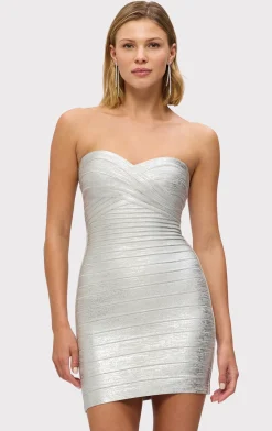 Dresses-Hervé Léger THE METALLIC ISLA DRESS SILVER FOIL