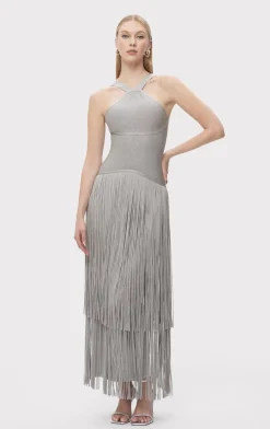 Dresses|Gowns-Hervé Léger THE METALLIC KENNEDY GOWN METALLIC SILVER