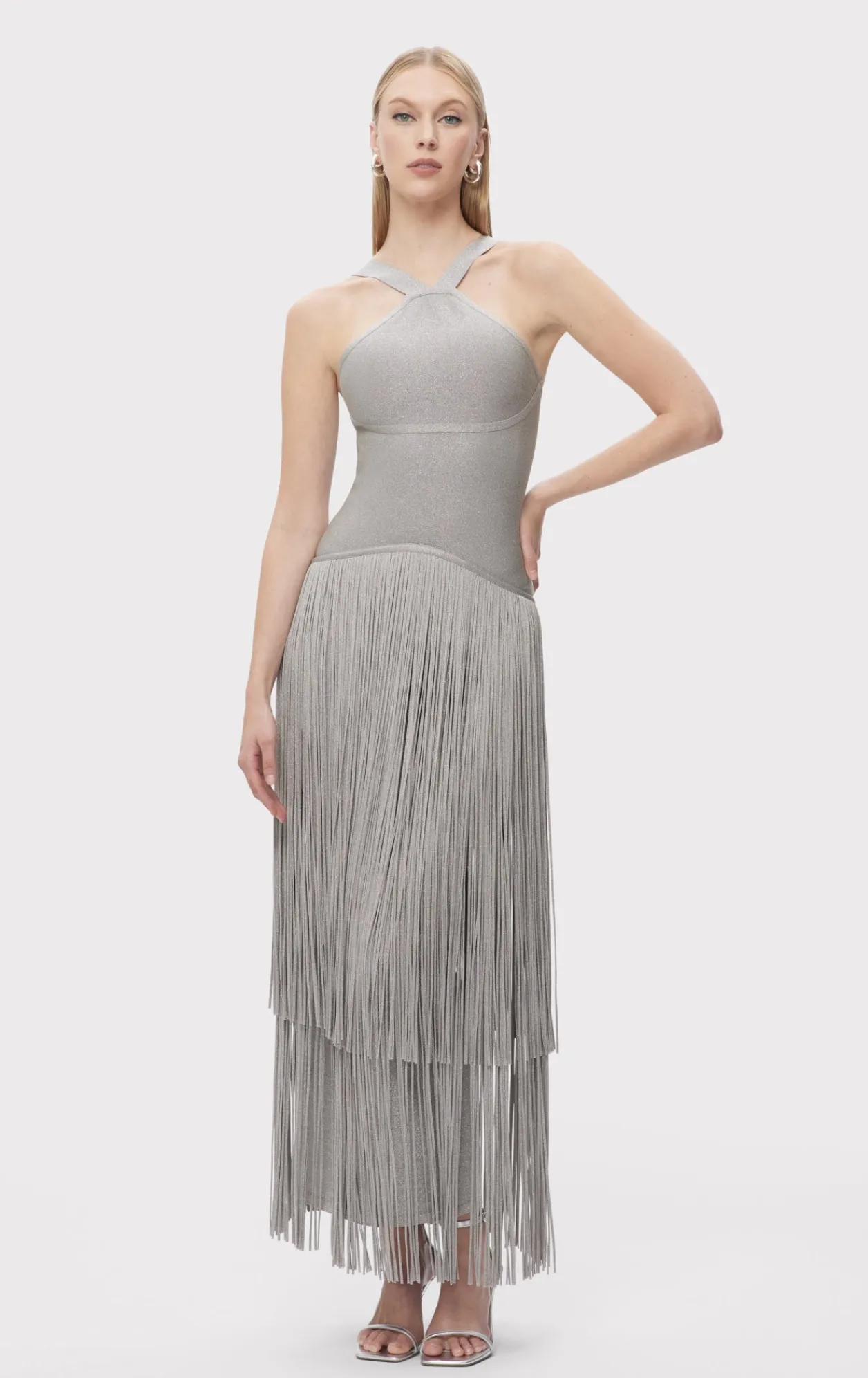Dresses|Gowns-Hervé Léger THE METALLIC KENNEDY GOWN METALLIC SILVER