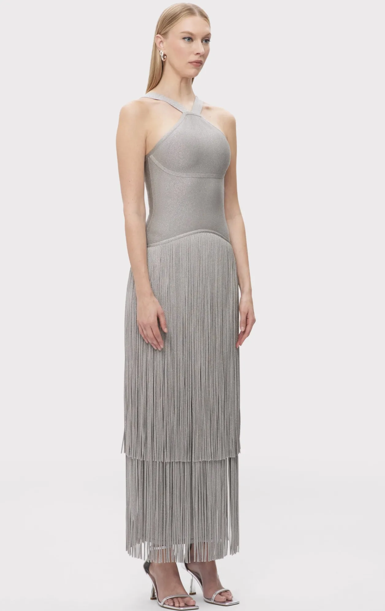 Dresses|Gowns-Hervé Léger THE METALLIC KENNEDY GOWN METALLIC SILVER