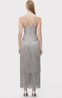 Dresses|Gowns-Hervé Léger THE METALLIC KENNEDY GOWN METALLIC SILVER
