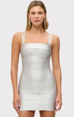 Dresses-Hervé Léger THE METALLIC SADIE DRESS SILVER FOIL