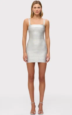 Dresses-Hervé Léger THE METALLIC SADIE DRESS SILVER FOIL