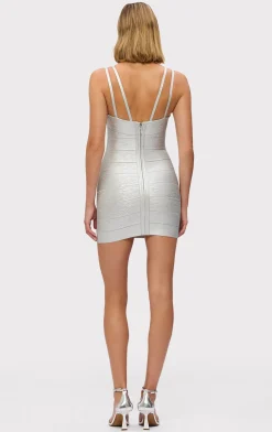 Dresses-Hervé Léger THE METALLIC SADIE DRESS SILVER FOIL