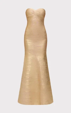 Dresses|Gowns-Hervé Léger THE METALLIC SARA GOWN GOLD FOIL