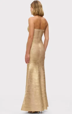 Dresses|Gowns-Hervé Léger THE METALLIC SARA GOWN GOLD FOIL