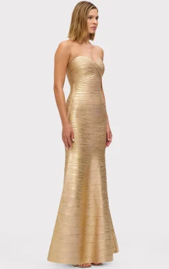 Dresses|Gowns-Hervé Léger THE METALLIC SARA GOWN GOLD FOIL