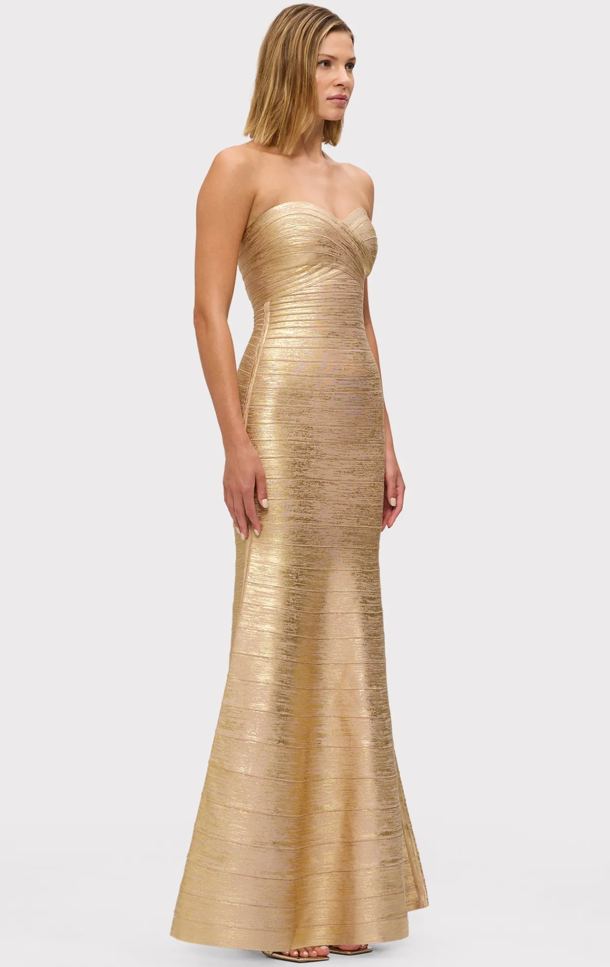 Dresses|Gowns-Hervé Léger THE METALLIC SARA GOWN GOLD FOIL