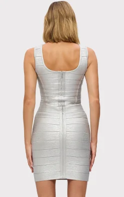 Separates|Tops-Hervé Léger THE METALLIC SIENNA TOP SILVER FOIL