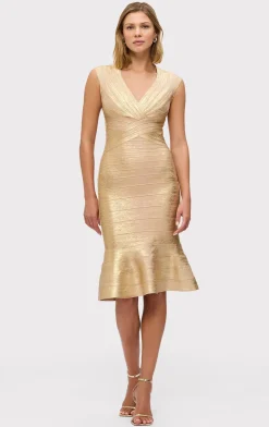 Dresses-Hervé Léger THE METALLIC SOPHIE DRESS GOLD FOIL