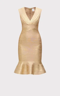Dresses-Hervé Léger THE METALLIC SOPHIE DRESS GOLD FOIL