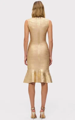 Dresses-Hervé Léger THE METALLIC SOPHIE DRESS GOLD FOIL