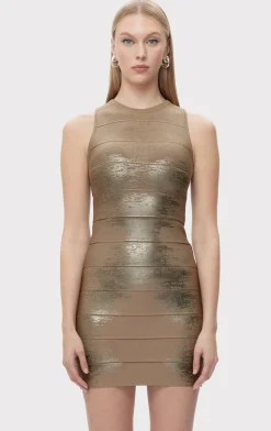 Dresses-Hervé Léger THE QUINN DRESS LATTE FOIL