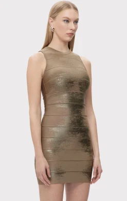 Dresses-Hervé Léger THE QUINN DRESS LATTE FOIL