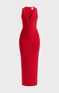Dresses|Gowns-Hervé Léger THE SOL GOWN RIO RED