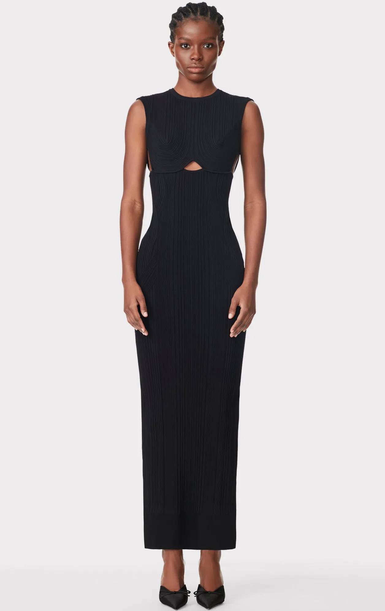 Dresses|Gowns-Hervé Léger VARIEGATED RIB CAP GOWN BLACK