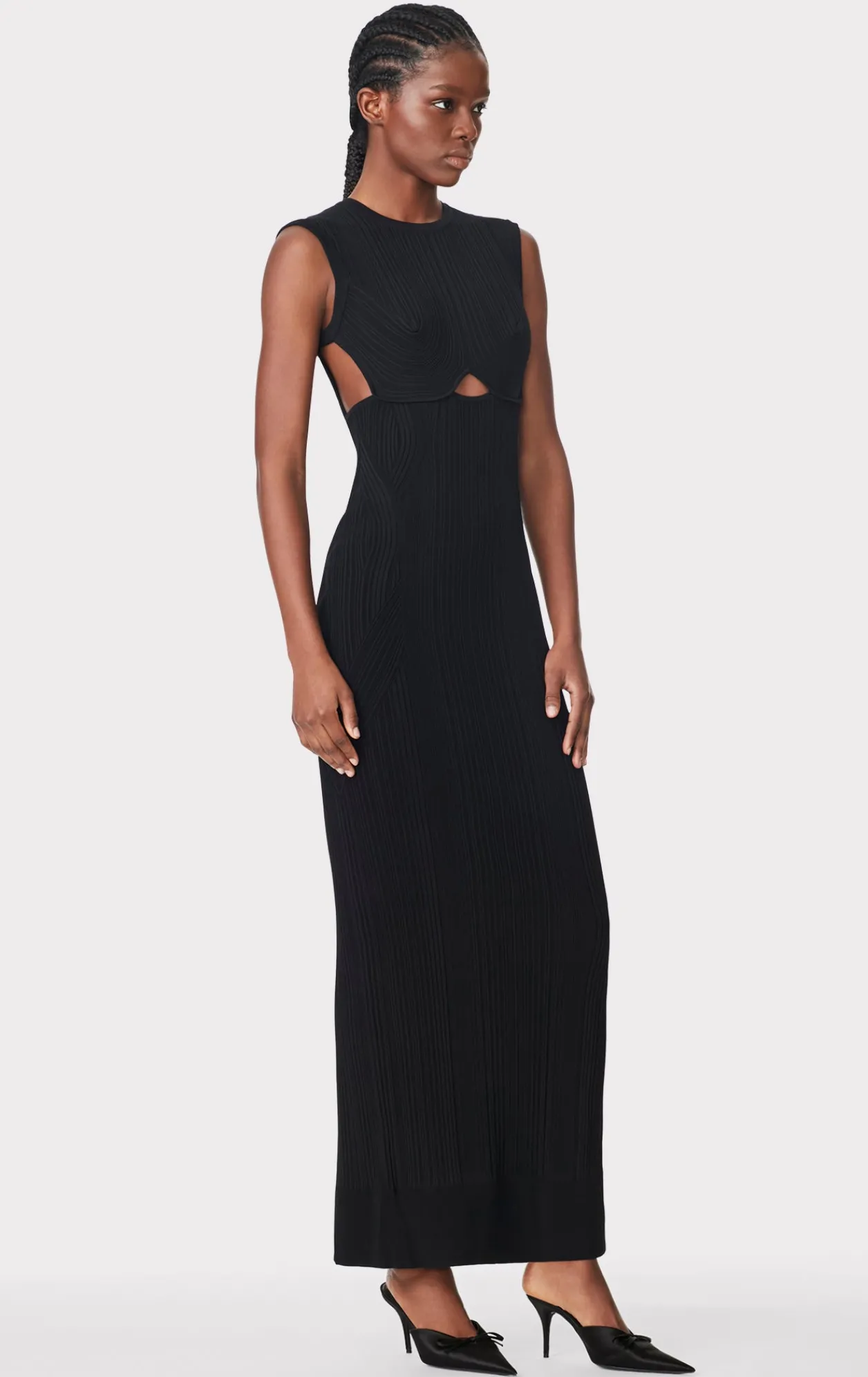 Dresses|Gowns-Hervé Léger VARIEGATED RIB CAP GOWN BLACK